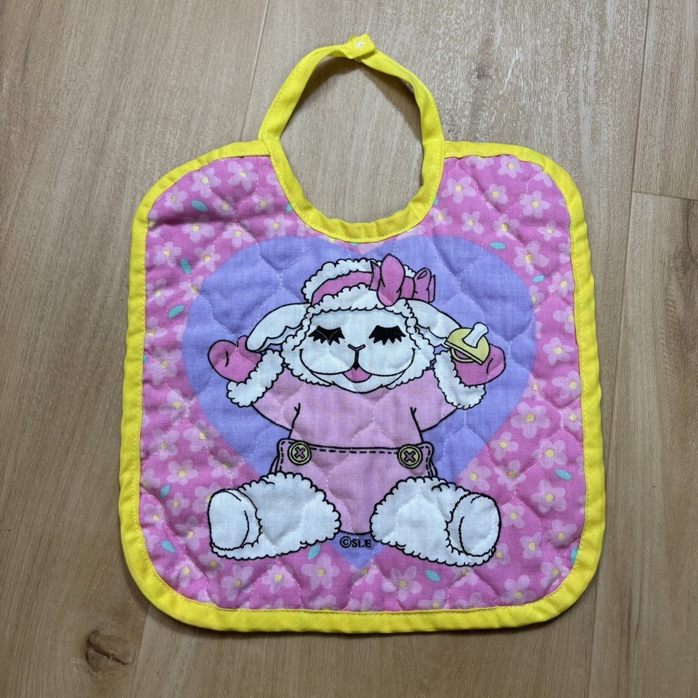 Vintage Lamp Chop Baby Bib Quilted Pink Shari Lewis